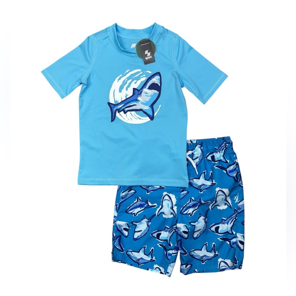 NWT Place Sport Shark Swim Trunks Rashguard Set 5T